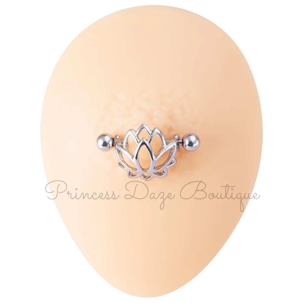 Silver Lotus Nipple Ring‎ Barbell Set Body Jewelry